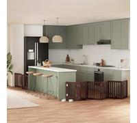 Foldable Dog Gate with Door, 9 Panels Brown Poplar Wood, 450 cm Total Length, Freestanding Pet Barrier for Living Room, Kitchen, Stairs, Small & Medium Dogs