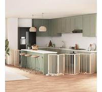 Foldable Dog Gate with Door, 9 Panels Poplar Wood, 450 cm Total Length, Freestanding Pet Barrier for Living Room, Kitchen, Stairs, Small & Medium Dogs