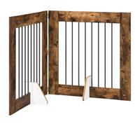 Foldable Dog Gate with Stands 2 Pcs Smoked Oak 160.5 cm | Engineered wood and galvanized steel, indoor use, temporary barrier, easy storage, screwdriver assembly, detailed