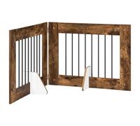 Foldable Dog Gate with Stands 2 Pcs Smoked Oak 160.5 cm | Engineered wood,galvanized steel,indoor pet barrier,minimalist style,quick storage,travel friendly,assembly
