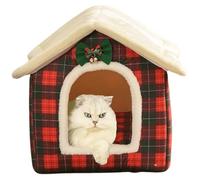 Foldable Dog House Kennel Bed Mat for Indoor Pets,Enclosed Warm Plush Sleeping Nest Bed with Removable Cushion,Covered Small Pet Condos Indoor Cat Hideaway (Red,Medium)