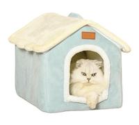 Foldable Dog House Kennel Bed Mat for Indoor Pets,Enclosed Warm Plush Sleeping Nest Bed with Removable Cushion,Covered Small Pet Condos Indoor Cat Hideaway (Green,Large)