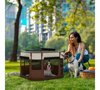 Foldable Dog Pen with Storage Bag for Indoor/Outdoor Use, Brown PawHut Brown S