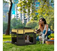 PawHut Dog Pen, Pet Playpen, Portable Foldable Dog Cat Playpen Soft Pet Cage with Storage Bag for Puppies, Rabbits, Kittens, Guinea Pigs, 74 x 60 x 45cm - Yellow