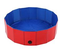 Foldable Dog Pool, Pet Bathing Pool for Dogs and Cats, Portable PVC Pet Bath Tub with Drain Hole, Collapsible Swimming Bathtub for Small Medium Large Pets in Red Blue (L(13x7x2.6cm/5.1x2.8x1in))