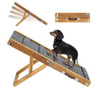 Foldable Dog Ramp for Couch, Small Dog Ramp for Bed Pet Ramps for Small Dogs Indoor, 4 Adjustable Height from 13.6" to 21", Stable Pet Steps with Non-Slip Pad, Use for Low Bed Couch Stairs, Walnut