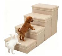 Foldable Dog Stair with Storage, 4 Tier Portable Pet Steps, Removable Ramp for Dogs, Easy to Store, Ideal for Beds and Ottomans