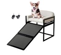 Foldable Dog Stairs Ramps with Seat Cushion,Non Slip Doggie Stairs Pet Ladder to Get on Bed/Sofa, Pet Step for Small Medium Dogs Cats, Metal Frame, Load Capacity 100Lbs,Beige,with