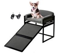 Foldable Dog Stairs Ramps with Seat Cushion,Non Slip Doggie Stairs Pet Ladder to Get on Bed/Sofa, Pet Step for Small Medium Dogs Cats, Metal Frame, Load Capacity 100Lbs,Gray,with W