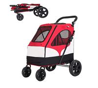 Foldable Dog Stroller, 4 Wheel Pet Stroller for Small Medium Large Dogs Cats, Lightweight Travel Puppy Buggy, Adjustable Armrest Height, up to 50kg