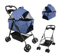 Foldable Dog Stroller for Small Dogs & Cats Under 25kg - Lightweight 360° Swivel EVA Wheels Cup Holder Compact Design - Perfect Pet Travel Solution - A-Blue