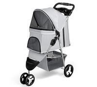 Foldable Dog Stroller for Small & Mum Pets Adjustable Canopy STO Basket Pedal Brake Grey One Size Perfect for Jogging & Outdoor Use