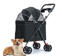 Foldable Dog Stroller for Small to Mum Pets 4 Wheel Cat Stroller with Leash and Cup Holder Lightweight & Black Pet Ca for Easy Travel