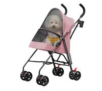 Foldable Dog Stroller Lightweight Pet Carrier for Dogs & Cats Breathable 300D Ox Fabric Cup Holder 15kg Capacity Pink 97 * 45 * 55cm Portable Pet Travel Solution