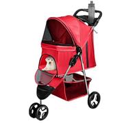 Foldable Dog Stroller Mum & Small Pet Jogr with Adjustable Canopy STO Basket and Foot Brake Red One Size