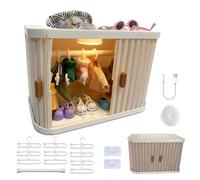 Foldable Doll Wardrobe Closet Wardrobe Compatible with Labubu Clothes Tricolour Light 10 Hangers & Rod -Stackable Organizer Cabinet for 15/17cm Doll Clothes with Dust-Resistant Cover and Display Shelf