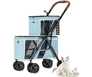 Foldable Double Pet Stroller with Detachable s & STO Bag - Ideal for Small to Mum Dogs and Cats, Includes Roller Blind for t and Convenience