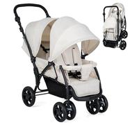 Foldable Double Stroller, Baby Tandem Pushchair w/Multi-Level Backrest, Canopy, Handle & Footrest, Safety Belt & Brake System, Travel Seating Stroller w/Lockable Wheels