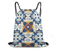 Foldable Drawstring Bag Moroccan Ottoman Trellis Flower Motifs Swim String Backpack Lightweight Drawstring Backpack for Shopping Beach Women 36X42cm