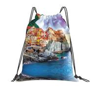 Foldable Drawstring Gym Bag Cinque Terre Scenery Print Drawstring Backpack Premium School Bags For Boys Hiking Girls 36X42Cm