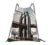 Foldable Drawstring Swimming Bag Brooklyn Bridge Print String Sackpack Lightweight Sports Backpack for Adults Kids Shopping 36X42cm