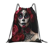 Foldable Drawstring Swimming Bag Day Of Dead Women Sugar Skull String Sackpack Eco Friendly Trainer Bags for Shopping Travel School 36X42cm