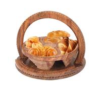 Foldable Dried Fruit Basket, Wooden Fruit Basket with Handle - 4 Compartment Wooden Multi-Purpose Basket for Kitchen Counter,Candy Snack Container