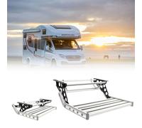 Foldable Drop Down Manual Steps, Folding Manual RV Door Entry Bottom Step, Manual RV Step Ladder, 440lbs / 200kg Load, Non-Slip Pedal, 12V Lighting, For Trailers, RV, Motorhomes Silver-nolight
