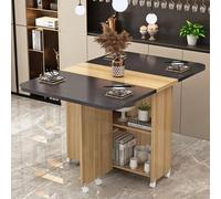 Foldable Drop Leaf Dining Table with Storage Racks & Lockable Wheels - Space-Saving Extendable Desk for Small Kitchens & Living Rooms