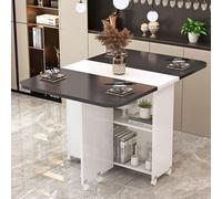 Foldable Drop Leaf Dining Table with Storage Racks & Lockable Wheels - Space-Saving Extendable Desk for Small Kitchens & Living Rooms