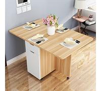 Foldable Drop Leaf Dining Table with Wheels, Space-Saving Extendable Design, Round Edge, Moveable Kitchen Desk for Living Room & Dining Room, Perfect for Small Spaces