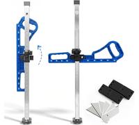 Foldable Drywall Cutting Tool - Sheetrock Cutter with 12 Protective Short Blades, Metric & Imperial Scale, Deburring Scraper - Adjustable Height Cuts 1/4", 3/8", 1/2", 5/8" Gypsum Boards, Blue