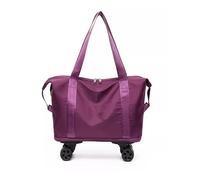 Foldable Duffel Bag Expandable Travel Bag with Removable Wheels Checked Bag Luggage(Dark Purple)
