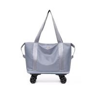 Foldable Duffel Bag Expandable Travel Bag with Removable Wheels Checked Bag Luggage(Light Blue)