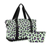 Foldable Duffel Bags Leopard Print Green Purple Shoulder Weekender Overnight Bag with Adjustable Strap for Business Trips