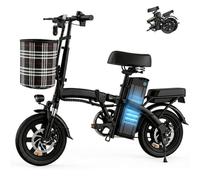 Foldable Ebike for Commuter, 250W Motor, 14" Wheels, Black Frame | 48V 15Ah Removable Battery, Dual Disc Brake, Front & Rear Light, Portable Commuter City Ebike, Gift Basket & Bottle Holder