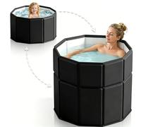 Foldable Edge Portable Bathtub, Collapsible Cold Plunge Tub for Recovery, 2-in-1 Ice Bath & Hot SPA, Easy Step-in for Senior/Child/Pet Wash, Adjust Edge Versatile Tub Fits in Shower (Black, 80x70 CM)