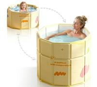 Foldable Edge Portable Bathtub, Collapsible Cold Plunge Tub for Recovery, 2-in-1 Ice Bath & Hot SPA, Easy Step-In for Senior/Child/Pet Wash, Adjust Edge Versatile Tub Fits in Shower (Yellow, 80x70 CM)