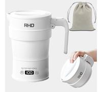 Foldable Electric 0.7L Travel Kettle, Collapsible Silicone Water Boiler with Keep Warm & Delay Start, 1000W Portable Heating Jug for Camping Hiking Outdoor, White