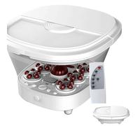 Foldable Electric Foot Spa with Heated Bubble Jets & Red Light - 4-Temperature Settings, Auto Heat Retention, Portable Home Foot Massager Bath (White)