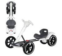 Foldable Electric Go Kart for Kids, Pedal Go Kart 3-8 Years up to 30 Kg Girls & Boy Ride-On Race Car with EVA Tyres Adjustable Seat 3 Mph Speed Drift Go Cart for Indoor Outdoor (White, Extended)