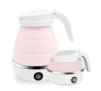 Foldable Electric Kettle,Camping Kettle,Adjustable Portable Mini Foldable Electric Kettles Silicone Stainless Steel Travel Water Boiler,Collapsible Kettle with Separable Power Cord (Pink)