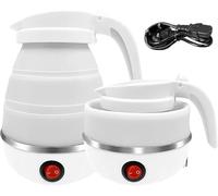 Foldable Electric Kettle, Mini Travel Kettle, Portable Collapsible Kettle for Camping with Separable Power Cord, Fast Boiling, 600ML (White)