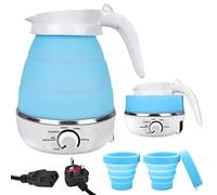 Foldable Electric Kettle - Portable Silicone Kettle for Travel with Separable Power Cord and 2 Silicone Folding Cup, Folding Electric Kettle for Indoor, Outdoor, Camping,Travel Kettle