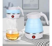 Foldable Electric Travel Kettle,600ml Portable Kettle Silicone Collapsible Heating Water Boiler Tea Pot for Camping,Easy for Storage with Separable Power Cord (Blue)