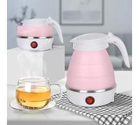 Foldable Electric Travel Kettle,600ml Portable Kettle Silicone Collapsible Heating Water Boiler Tea Pot for Camping,Easy for Storage with Separable Power Cord (Pink)