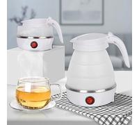 Foldable Electric Travel Kettle,600ml Portable Kettle Silicone Collapsible Heating Water Boiler Tea Pot for Camping,Easy for Storage with Separable Power Cord (White)