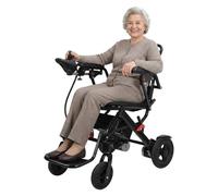 Foldable Electric Wheelchair with 500W Motor, 22kg, Lightweight, Airline-Friendly, Puncture-Proof Tires, Reversible Armrests, Large Footrest, 12-Mile Range, Hand Brake for Safety (Black)