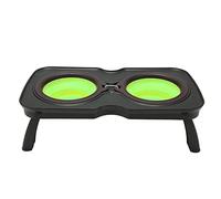 Foldable Elevated Dog Bowls, Portable Double Folding Raised Dog Bowls with Stand, outstanding for Outdoor Camping Travel, Easy to Clean and Store, Safe Materials for Pets (Small, Green)