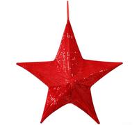 Foldable fabric star decoration designed for Christmas tree crowns, featuring a five point shape for hanging on trees and holiday displays (Red)